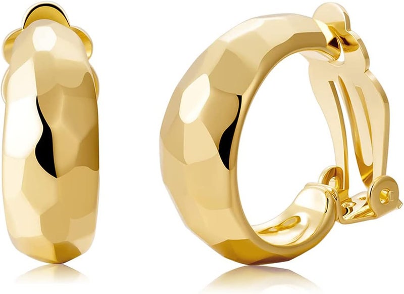 AllenCOCO Clip on Earrings Women, 14K Gold Hoop Clip-On Earrings for Women, Hypoallergenic Non Pierced Croissant Earrings - Image 1